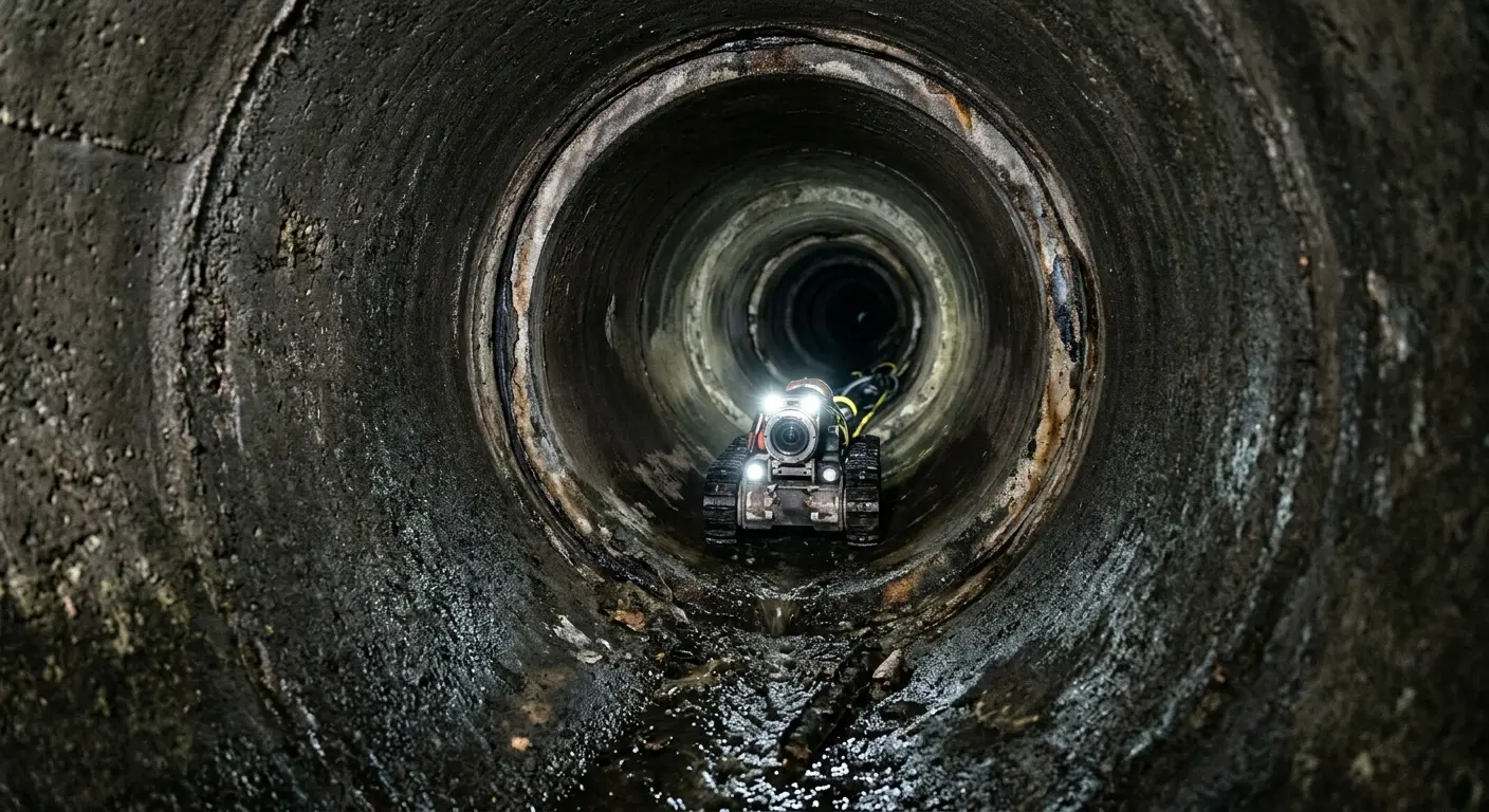Robotic sewer camera inspecting pipe interior for Drain Snake Service in Floral Park